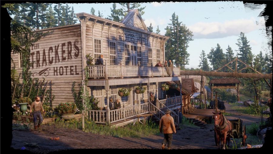 These images are screen shots of “Red Dead Redemption 2.”  The game features realistic Rocky Mountains, rivers, lakes, canyons, caves and swamps in addition to life-like characters and wild life. 