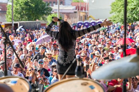 Hundreds gather in front of a stage at the Cinco De Mayo festival.