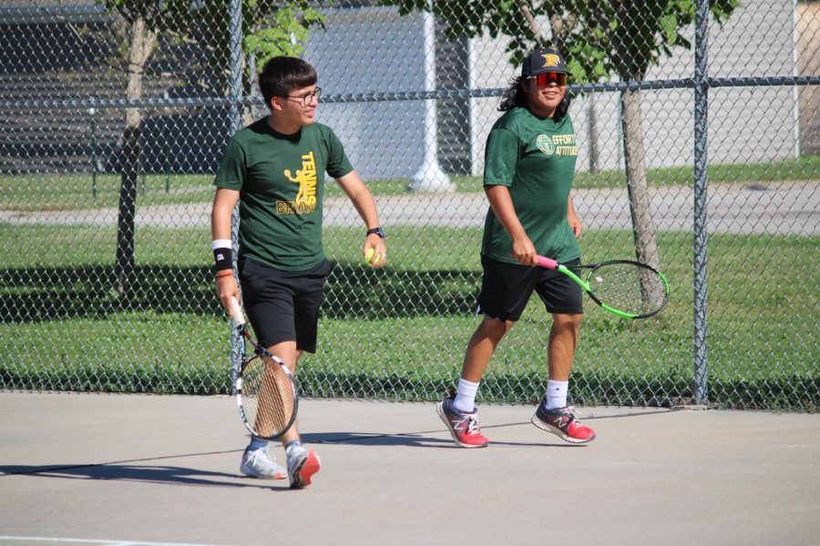 Working together seniors Bryan Benitez and Jack McGill face off against Buena Vista in a doubles match on Aug. 30, 2022.