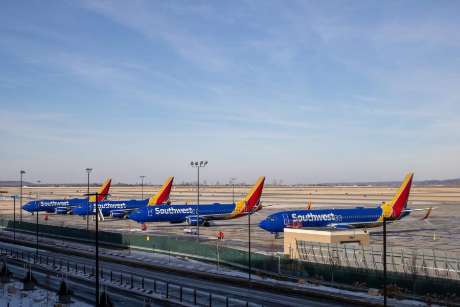 Four Southwest Airlines planes sit parked at Omahas Eppley Airfield on Dec 27, 2022, as the airline cancels thousands of flights nationwide. 