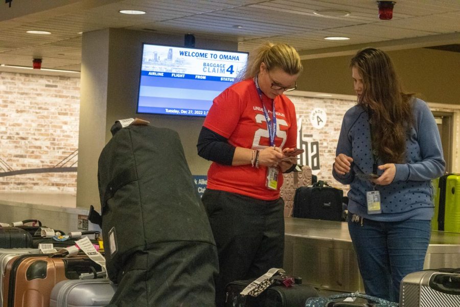 Southwest Airlines employees attempt to locate the bags of an arriving passenger. 