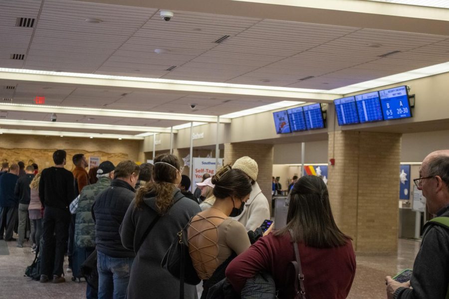 Lines at the Southwest ticket counter went hours long as all passengers were directed to the counter to attempt to get rebooked or refunded for their canceled flights or to get a status update on their bags. 