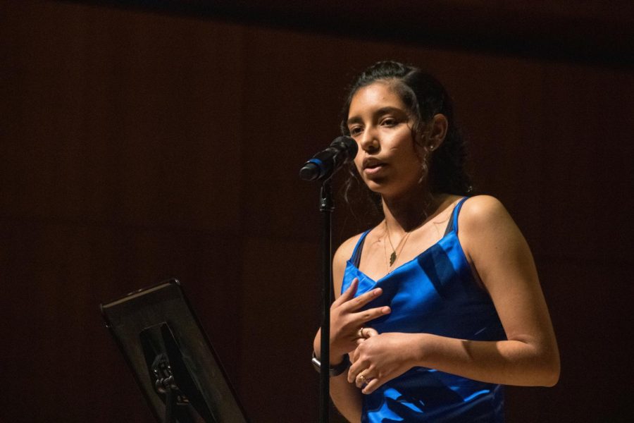 Senior Daphney Valadez performs a speech inspired by Dr. Martin Luther King Jr.s commitment to his words. 